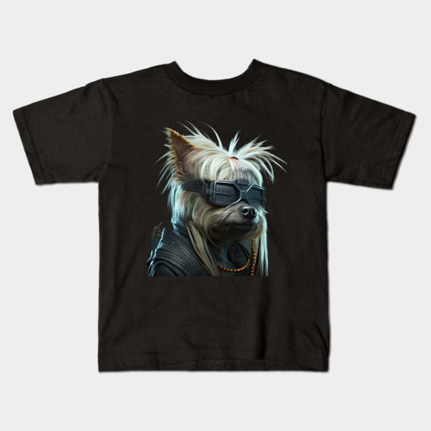 Cyber Yorkie Dog Punk Kids T-Shirt by Doswork